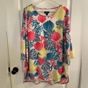 J Jason Wu Printed Chiffon Blouse with Knit Tank Top Beach Ocean Tropical Large